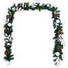 9-foot pre-lit artificial Christmas garland with 50 warm white LED lights, pinecones, and silver accents for festive.