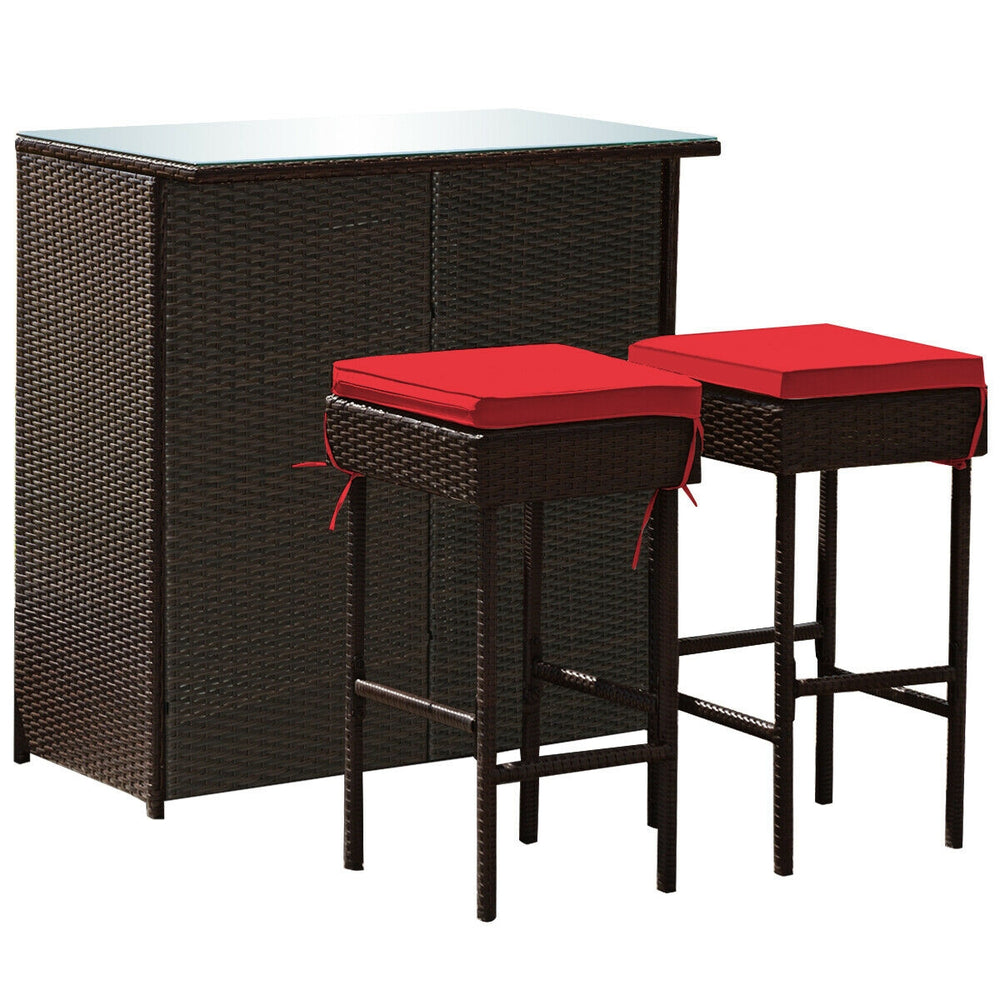 Costway Outdoor Rattan Wicker Bar Set with 2 Cushioned Stools New