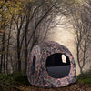 Portable pop-up ground camo blind hunting enclosure with 360° visibility, weatherproof material, and zipper door for.