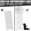 Wooden bathroom floor storage cabinet with anti-tilt screw, adjustable shelves, and large drawer for organized storage.