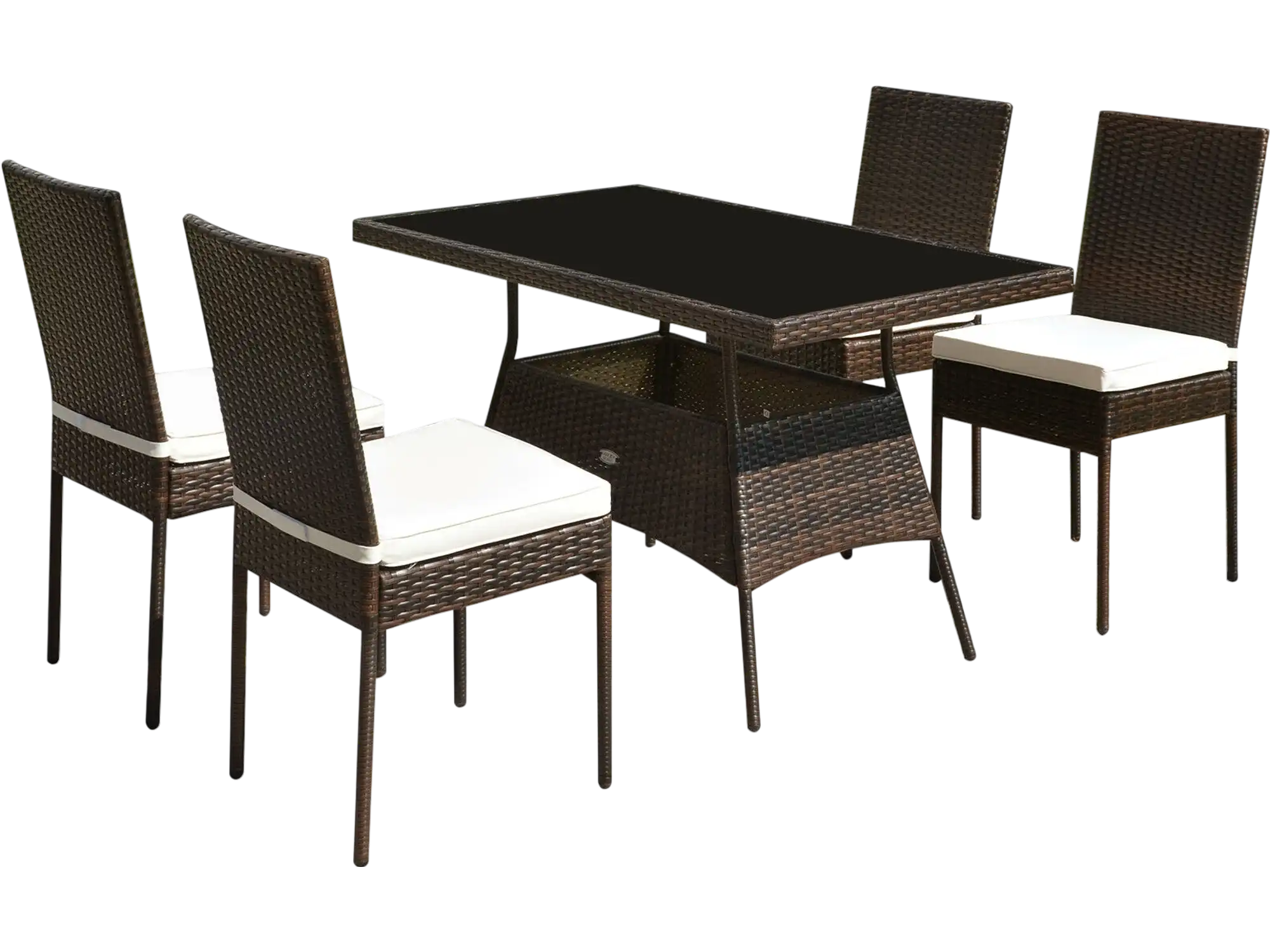Costway 5-Pc Rattan Patio Dining Set Glass Table High Back Chairs 87613924 New