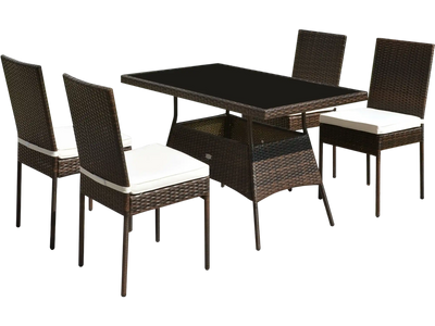 Costway 5-Pc Rattan Patio Dining Set Glass Table High Back Chairs 87613924 New