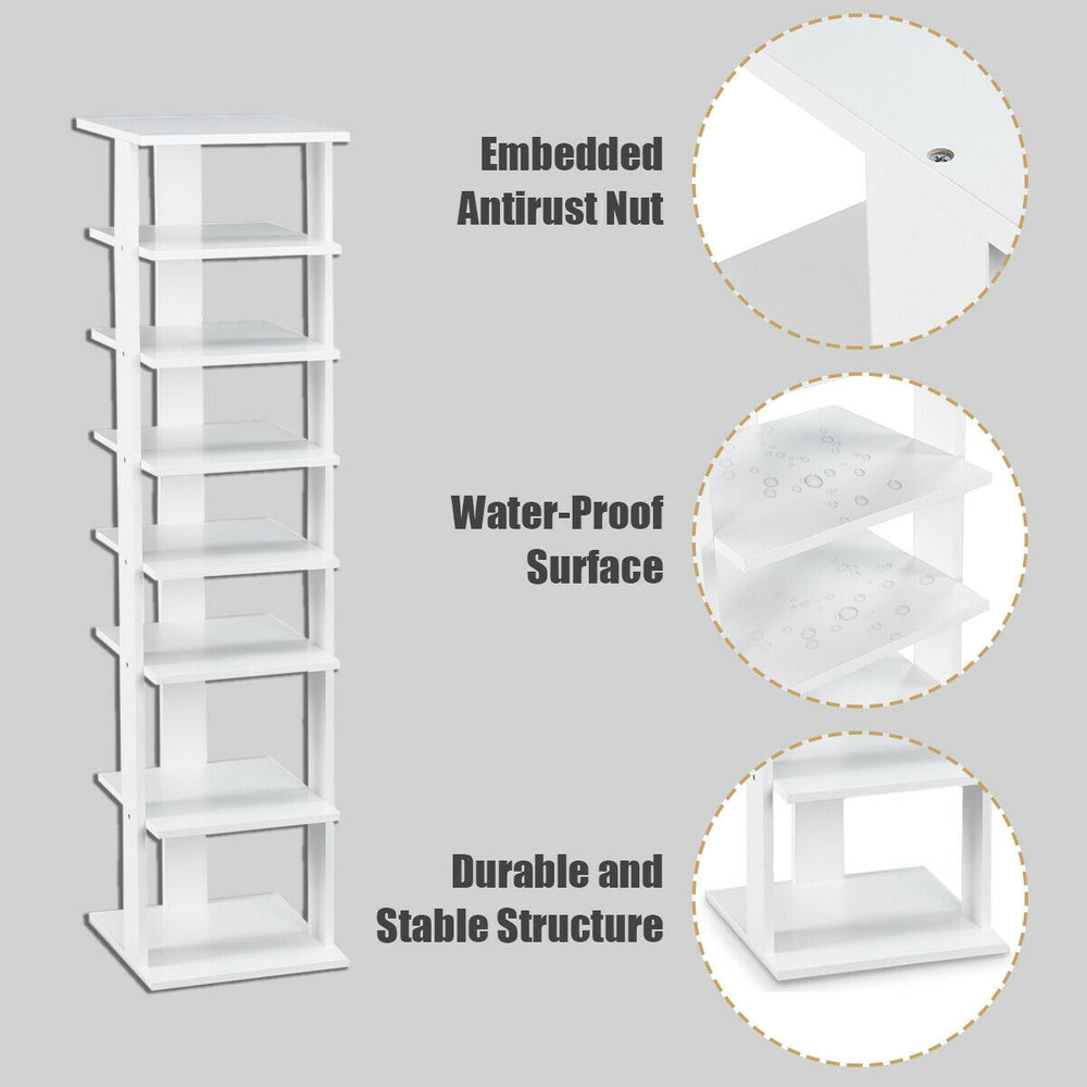 7-tier wooden shoe storage rack in white, featuring a waterproof surface and durable structure for organized shoe.