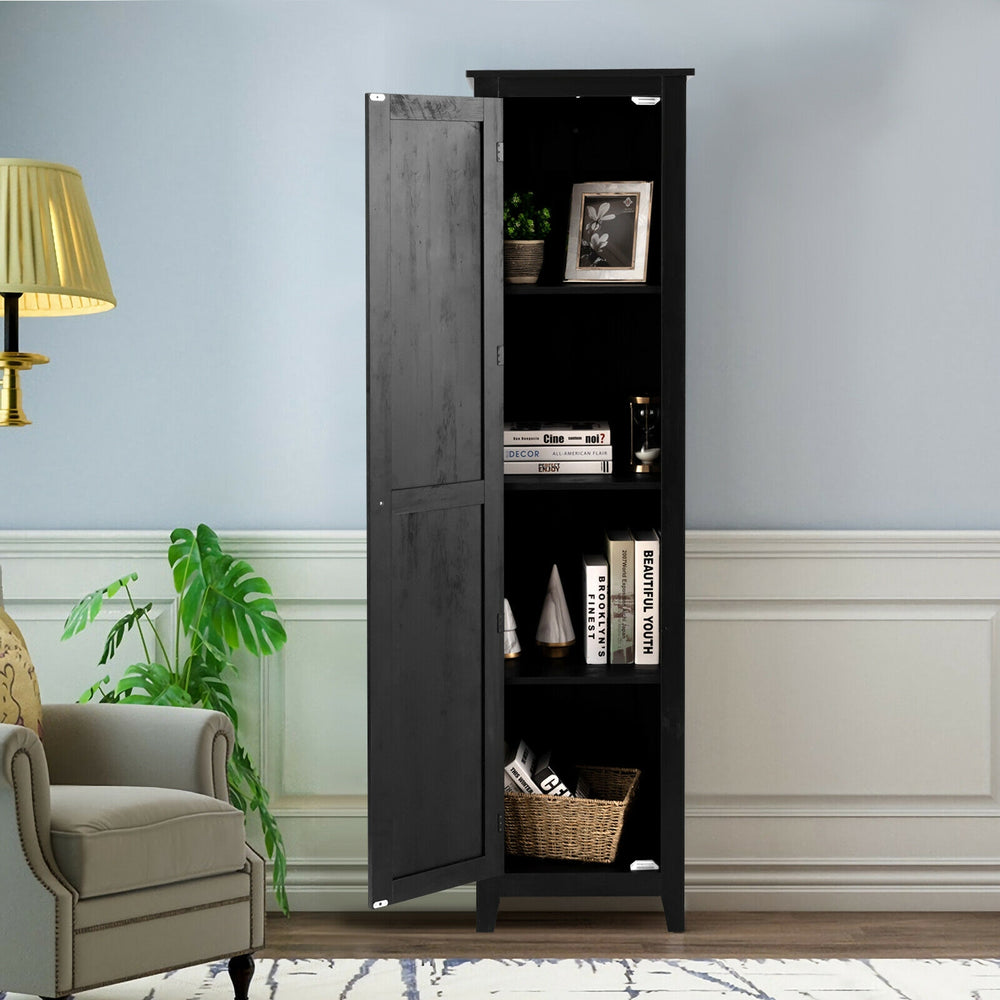 Linen Tower Bathroom Storage Cabinet Tall Slim Side Organizer with Shelf-Black - Gallery View 1 of 10