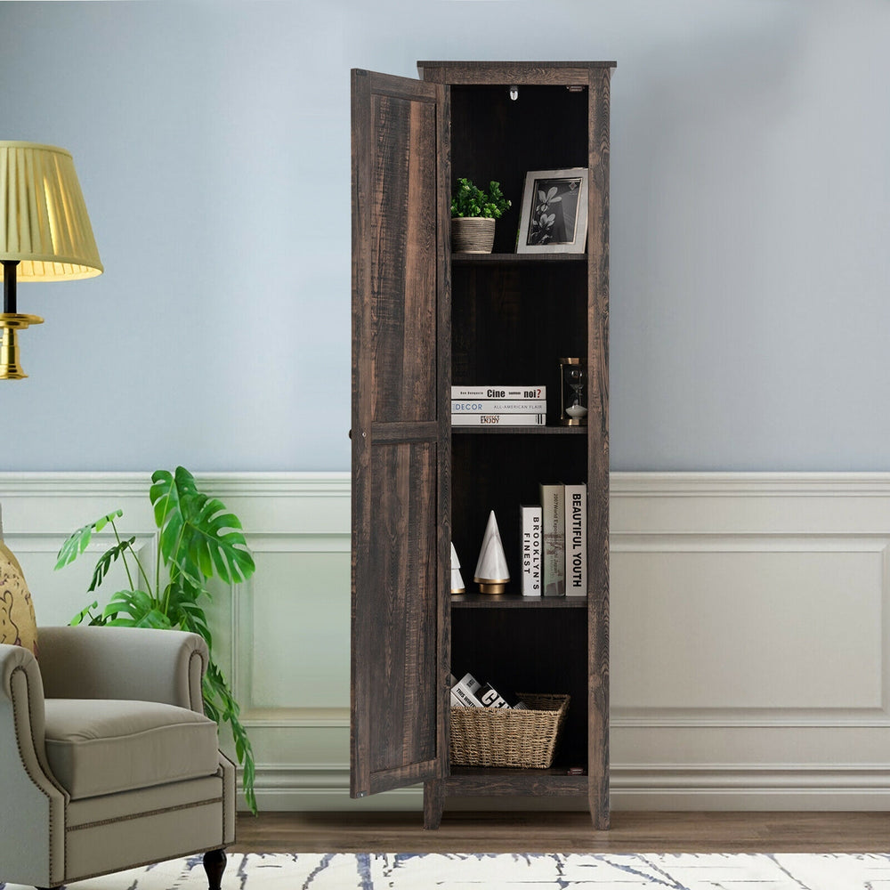 Linen Tower Bathroom Storage Cabinet Tall Slim Side Organizer with Shelf-Walnut - Gallery View 1 of 12