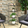 Four-tier folding metal plant stand with a heavy-duty steel frame, perfect for outdoor decor and space-saving storage.
