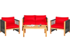4-piece acacia wood outdoor patio furniture set with red cushions, featuring a loveseat and two chairs for versatile.