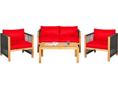 Costway 4-Piece Acacia Wood Outdoor Patio Sofa Set with Cushions 27630584 New