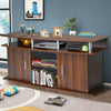 Walnut 63-inch TV entertainment console with 2 cabinets and open shelves, perfect for living room or bedroom storage.