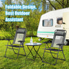 Adjustable gray folding chair with headrest, made of steel and oxford fabric, perfect for outdoor patio relaxation.