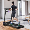 Folding electric treadmill with Bluetooth speaker, featuring a digital display and a wear-resistant running belt for.