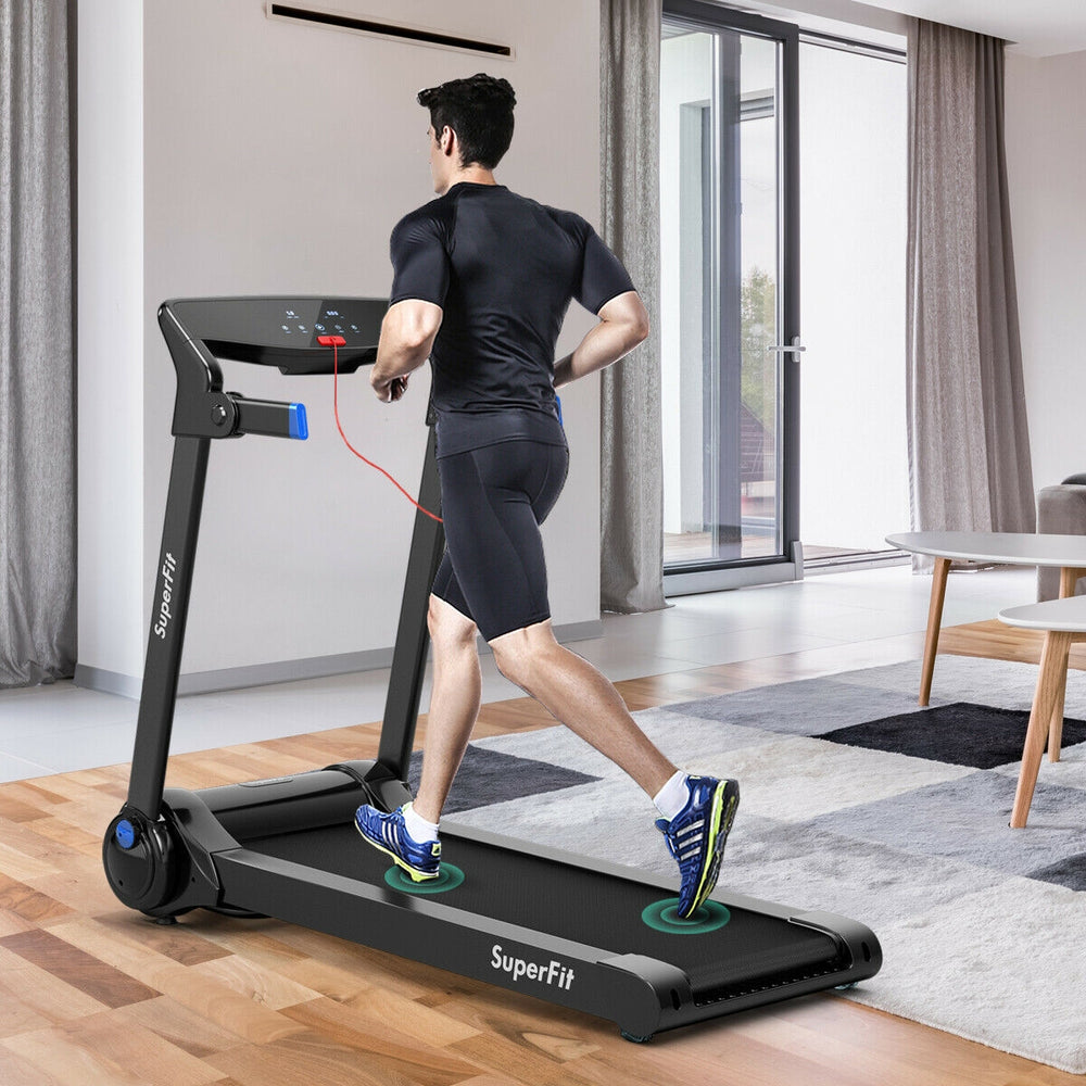 3HP Electric Folding Treadmill with Bluetooth Speaker-Blue - Gallery View 1 of 12
