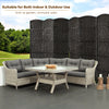 6-panel folding room divider screen in black, 6.5 ft tall, made of durable poplar and handwoven fiber rattan for.