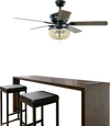 52-inch retro ceiling fan with bead lampshade, reversible blades, and remote control, perfect for medium to large rooms.