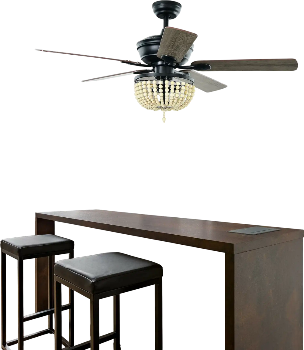 52-inch retro ceiling fan with bead lampshade, reversible blades, and remote control, perfect for medium to large rooms.