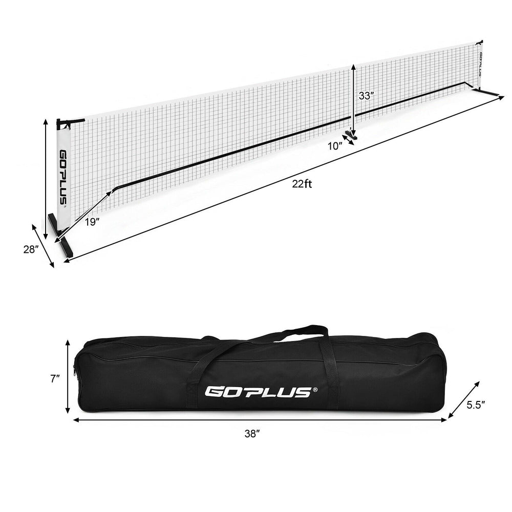 Portable 22 feet pickleball net set with 25 mm steel frame and carrying bag, ideal for indoor and outdoor games.