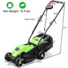 13-inch electric push lawn mower with adjustable height, ergonomic handle, and grass bag for easy lawn maintenance.