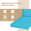 Turquoise removable cushion and pillows for 5 pieces patio rattan furniture set, easy to maintain and comfortable.