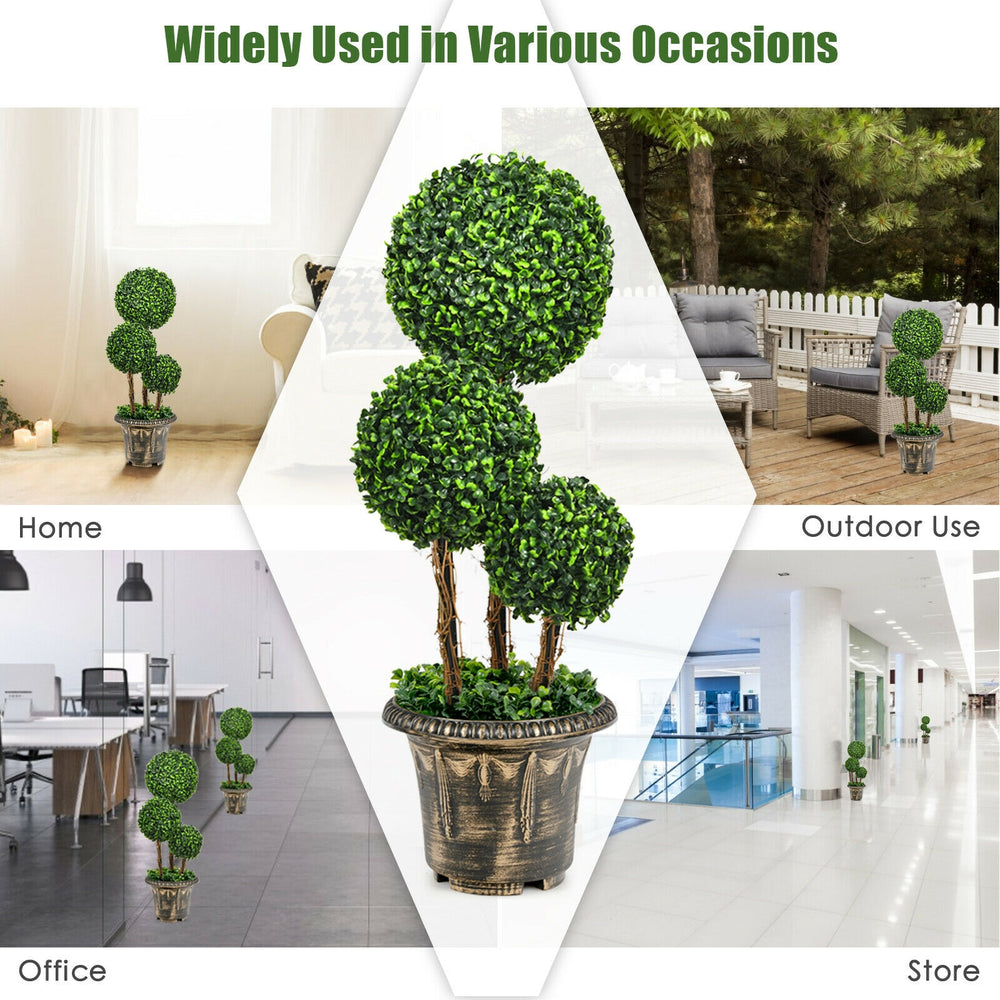 30-inch artificial topiary triple ball tree with UV protection, ideal for indoor and outdoor decoration in various.