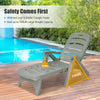 Gray 5-position adjustable folding lounger chaise chair with sturdy frame, ideal for outdoor relaxation by the poolside.