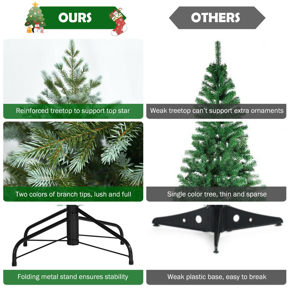 7-foot artificial Christmas tree with 1260 mixed PE and PVC tips, featuring a sturdy metal base for stability.
