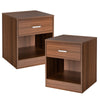 Set of two brown nightstands featuring a storage drawer and open compartment, ideal for bedside or living room use.