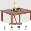 Acacia wood patio bar table showcasing a spacious tabletop, ideal for drinks and snacks during outdoor leisure time.