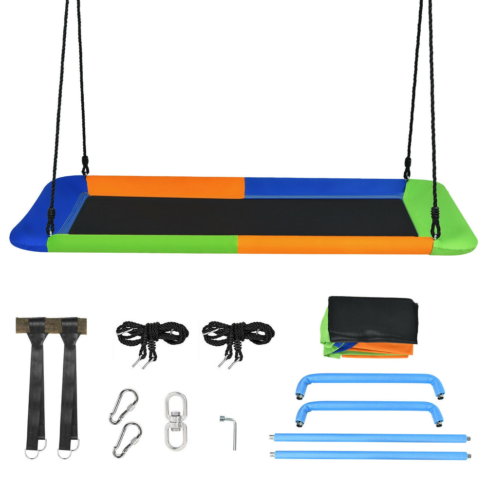 60-inch platform tree swing with adjustable height, durable oxford fabric, and metal frame for indoor and outdoor fun.