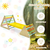 3-in-1 wooden climbing set featuring two triangle climbers and a ramp, designed for kids' safety and fun.