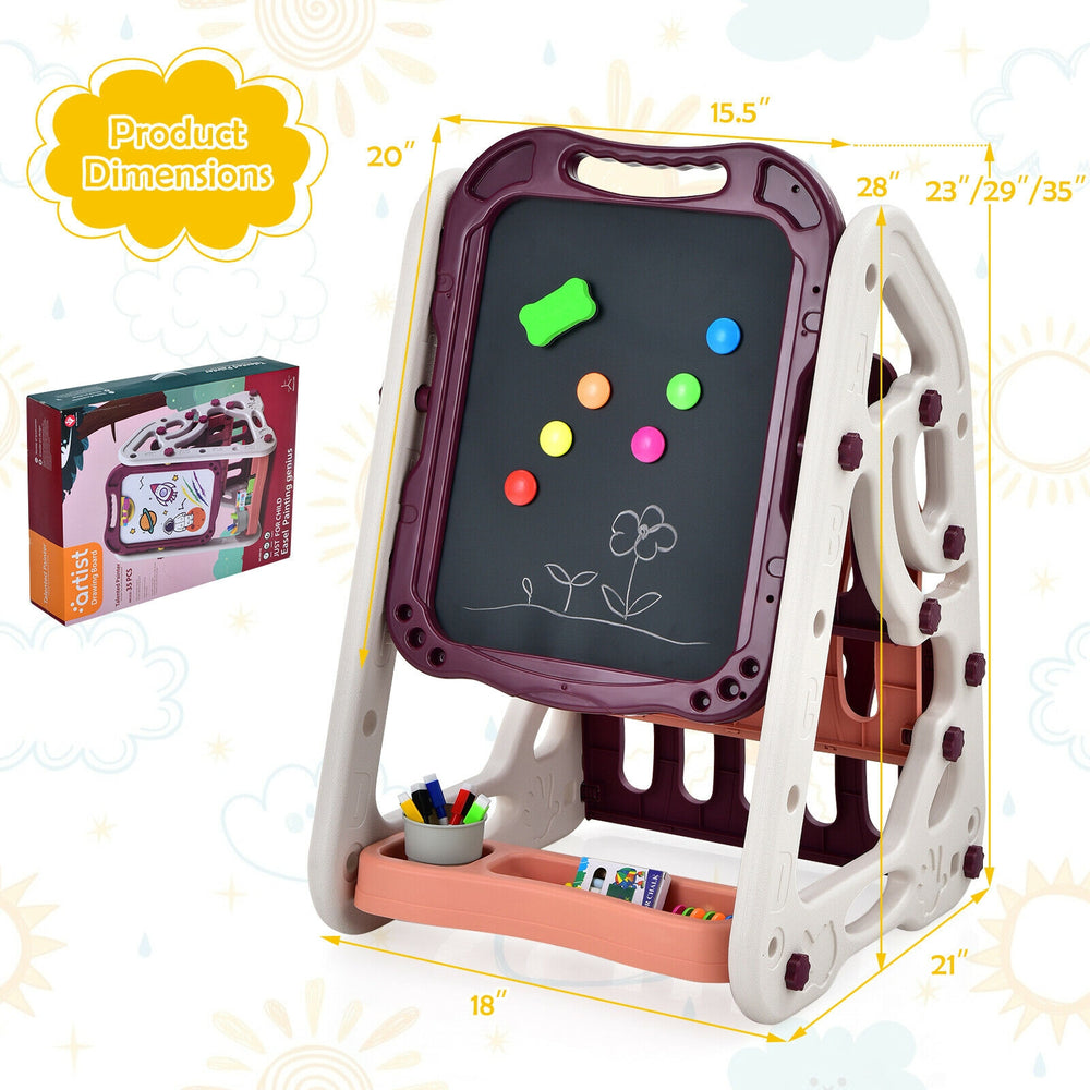 Kids 3-in-1 art easel with double-sided chalkboard and whiteboard, adjustable height, and storage tray for creative.