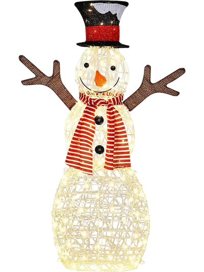 Costway Lighted Christmas Snowman Decoration Pre-Lit 80 Lights 98235406 New