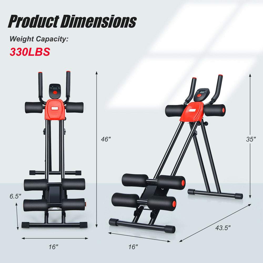 Foldable adjustable core abdominal trainer with LCD display, 330 lbs capacity, featuring padded handrails and knee.