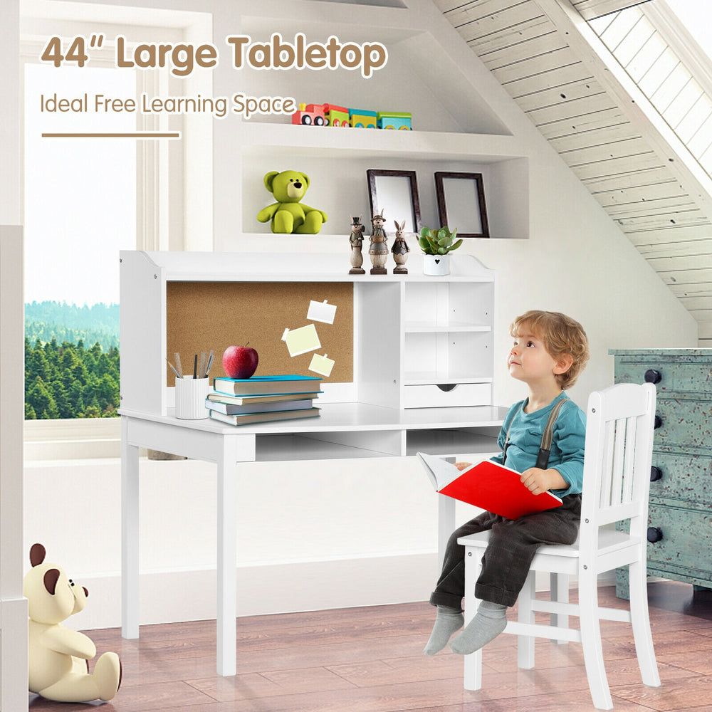 Costway Kids Desk and Chair Set Writing Desk with Hutch and Bookshelves New