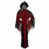 Animated 9.4 ft undead pirate decoration features tattered robes, flashing red eyes, and poseable arms for haunting scares.