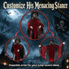 Animated 9.4 ft undead pirate decoration features poseable arms, flashing red eyes, and tattered robes for Halloween scares.