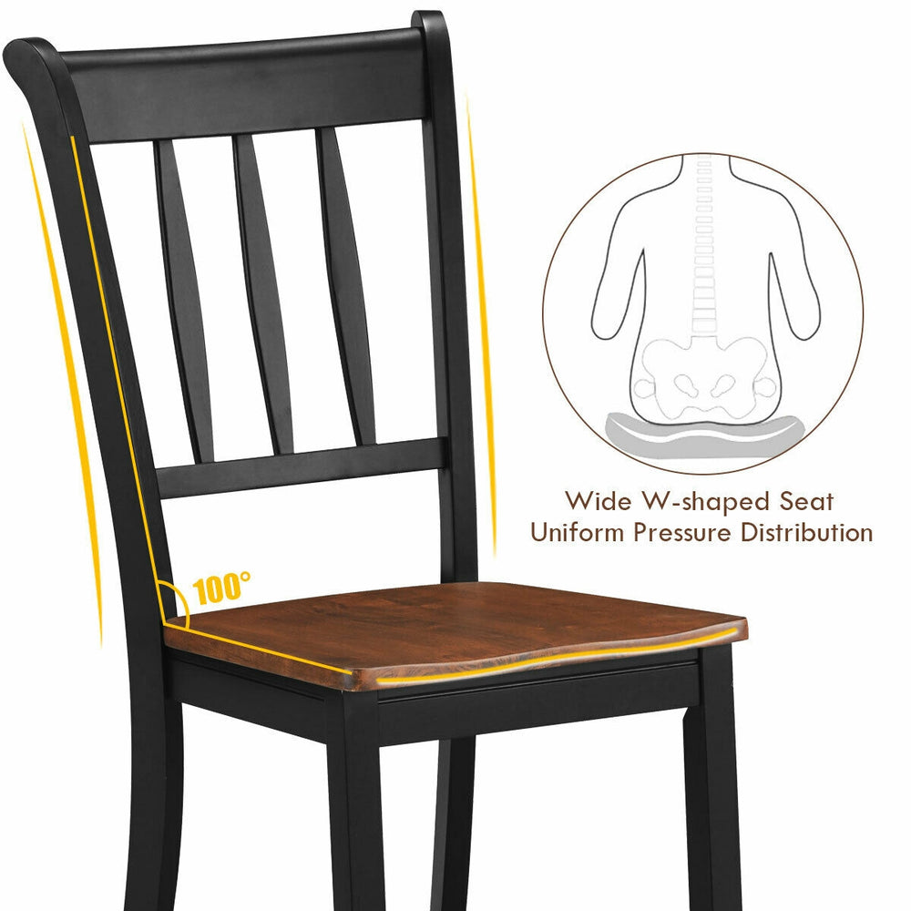 Solid black spindle back dining chair with W-shaped seat for comfort and pressure distribution, ideal for various home.