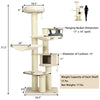 Multi-level 77.5-inch cat tree with sisal posts, plush fabric, and removable pads for cozy feline fun and rest.