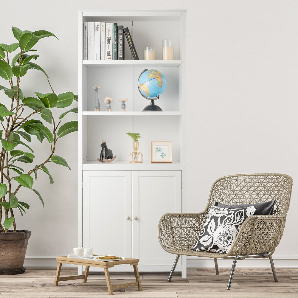 Bookcase Shelving Storage Wooden Cabinet Unit Standing Display Bookcase with Doors-White - Gallery View 1 of 11