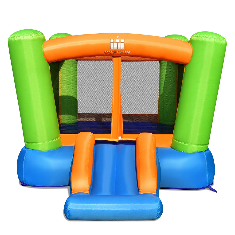 Brightly colored kids inflatable bounce house with slide, made of waterproof oxford cloth, perfect for indoor and.
