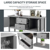 Gray wooden sideboard buffet console table with drawers and cabinets, offering spacious storage for home organization.