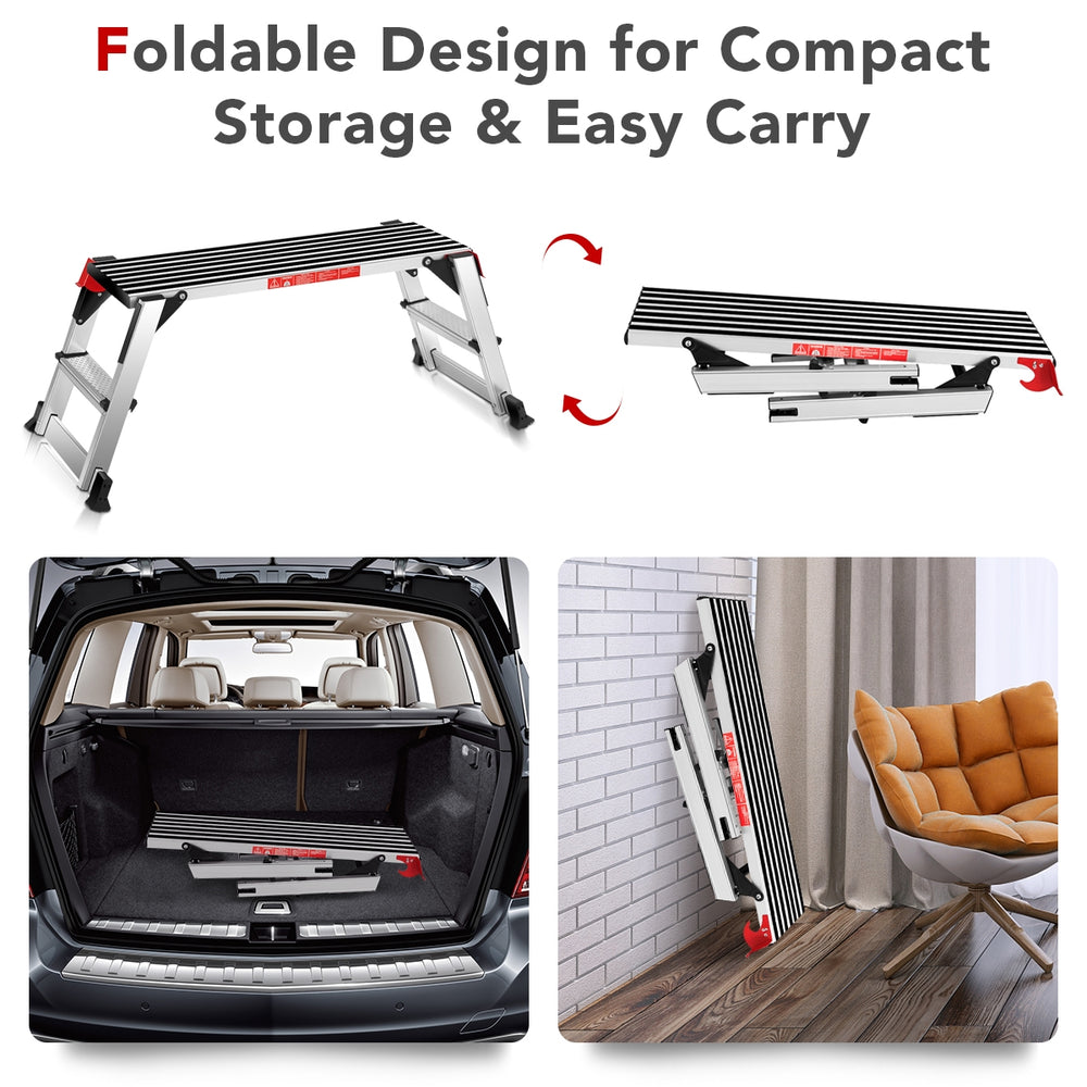 Aluminum folding step stool ladder with non-slip pads, designed for easy storage and transport, ideal for home tasks.