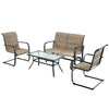 4-piece outdoor patio furniture set featuring a padded glider loveseat and coffee table in brown for relaxing.