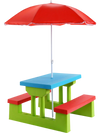 Colorful kids picnic folding table and bench with umbrella, made of non-toxic PP material, perfect for outdoor play and.