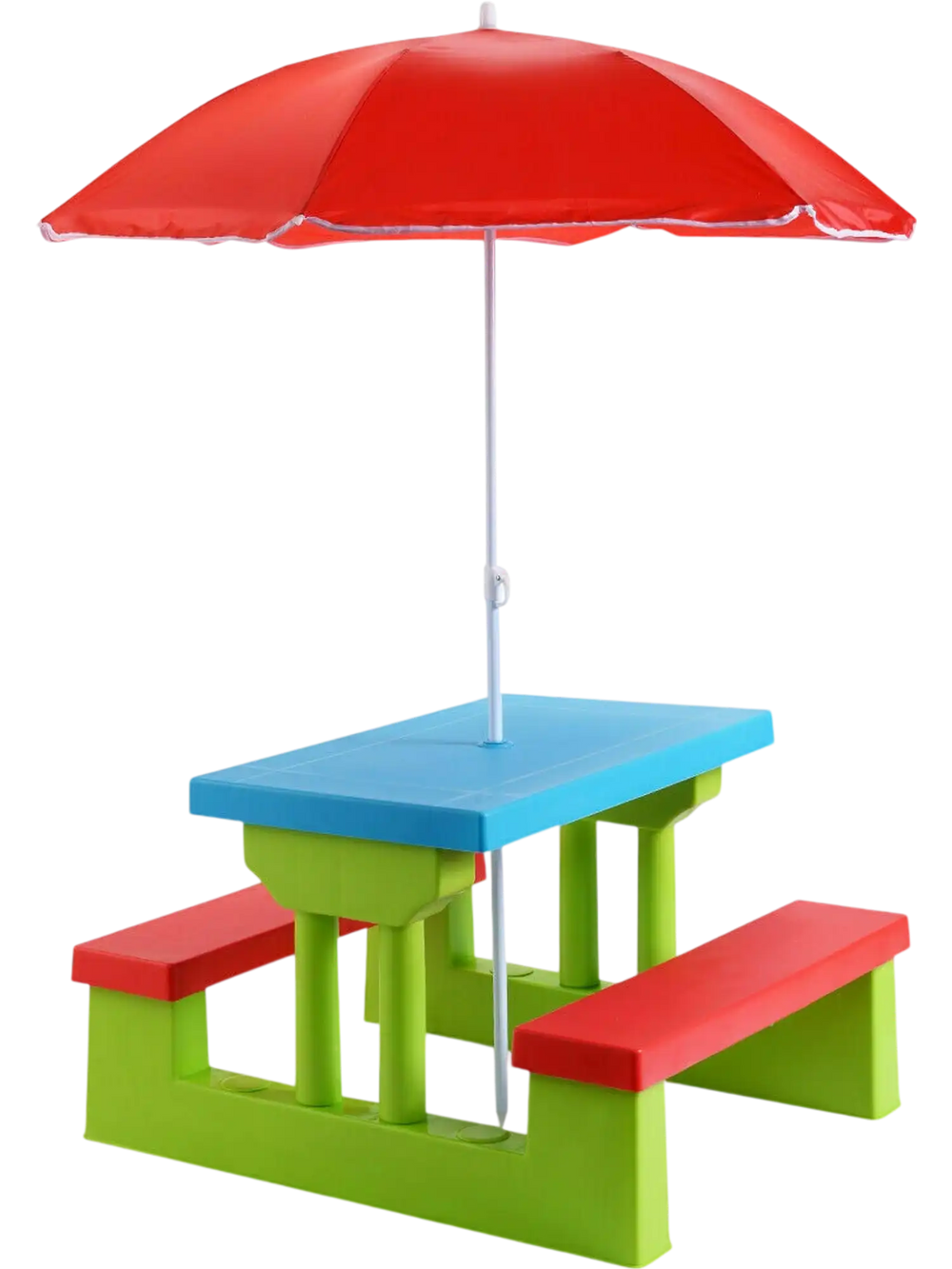 Colorful kids picnic folding table and bench with umbrella, made of non-toxic PP material, perfect for outdoor play and.