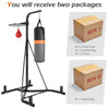 Heavy duty boxing punching stand with heavy bag and speed bag, adjustable height, sturdy steel frame for home gym use.