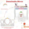 Kids vanity set featuring a tri-fold mirror and chair, made of durable MDF, perfect for makeup or studying.