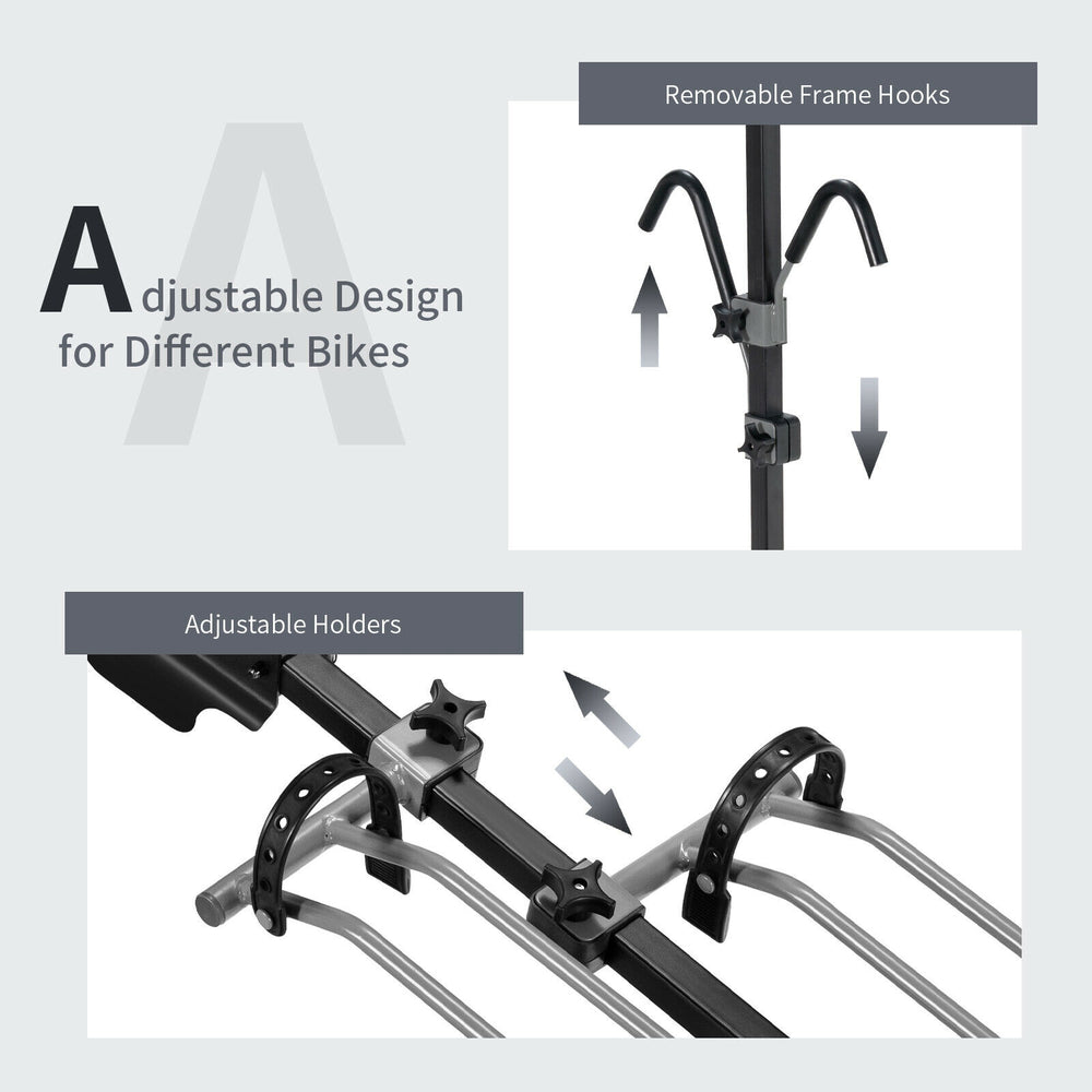 Adjustable design of the 2-bike hitch mount bike rack with removable tire holders for different bike sizes.