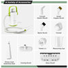 Portable 1000W steam cleaner with 10 accessories including brushes, towels, and measuring cup for efficient cleaning.