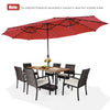 Double-sided 15-foot dark red patio umbrella with 48 solar LED lights, ideal for outdoor gatherings and commercial use.