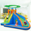Kids inflatable water slide bouncing house featuring a climbing wall and splash pool, made of durable Oxford material.